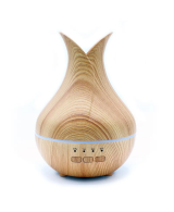 Difusor de aromas USB efecto madera con luz LED y temporizador para aceites esenciales.