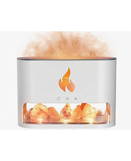 Difusor de aromas Blaze con sal del Himalaya, efecto llama y conexión USB-C para aceites esenciales.