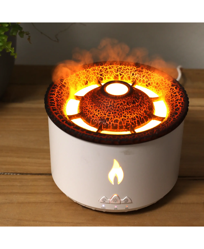 Difusor de aromas con efecto volcán 3D y luz LED.