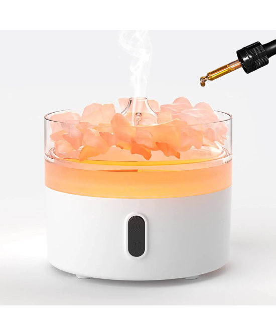 Difusor de aromas con sal del Himalaya, efecto llama y luz LED.