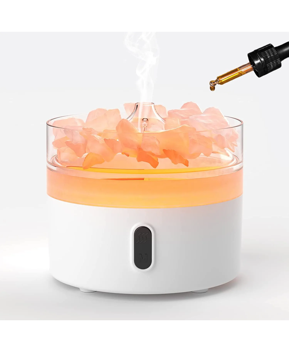 Difusor de aromas con sal del Himalaya, efecto llama y luz LED.