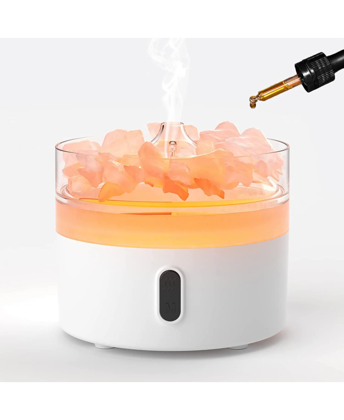 Difusor de aromas con sal del Himalaya, efecto llama y luz LED.