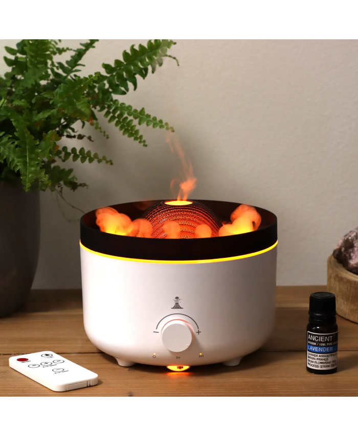 Difusor ultrasónico con espectacular efecto volcán y bruma aromática.