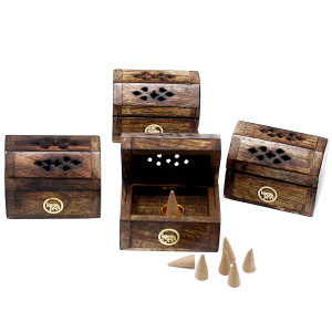 Quemador de conos de incienso en caja de madera