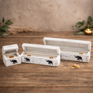 Caja incienso vintage madera conos y varillas