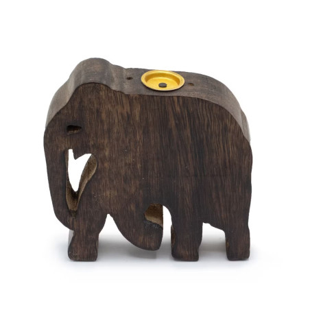 Portaincienso de madera de mango con diseño elefante para varillas y conos-