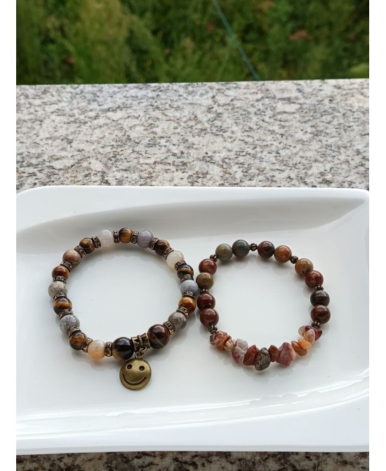 Pack Pulseras Elásticas Jaspe y Ojo de Tigre 6mm | Otoño