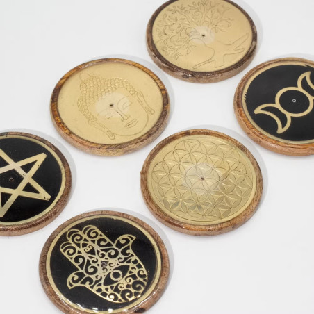 Portainciensos decorativos de disco de madera varios diseños.