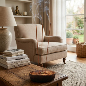 Soporte de madera para incienso varillas y conos tipo cuenco