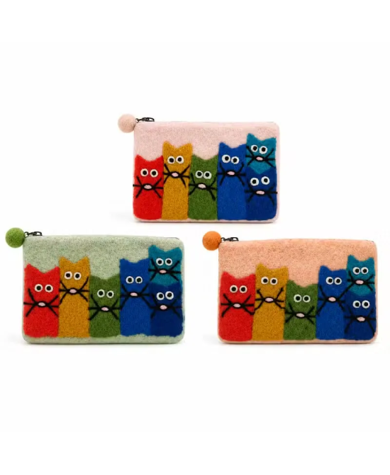 Monederos de Fieltro Gatos Curiosos – Pack de 3