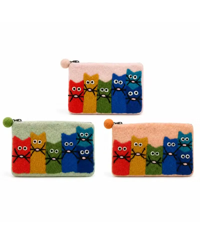 Monederos de Fieltro Gatos Curiosos – Pack de 3