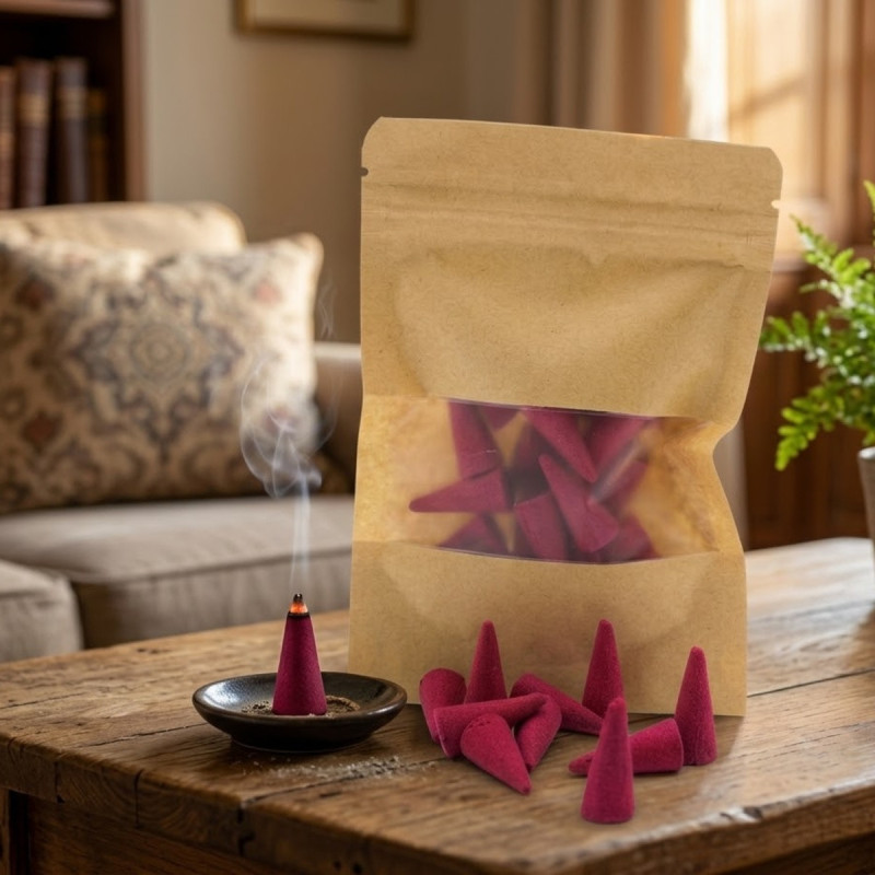 Conos de Incienso de Opio en paquete de 25 unidades.