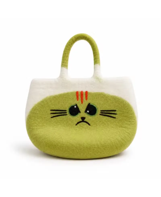 Bolso de Fieltro Gato Gruñón Verde Lima | Jessimística