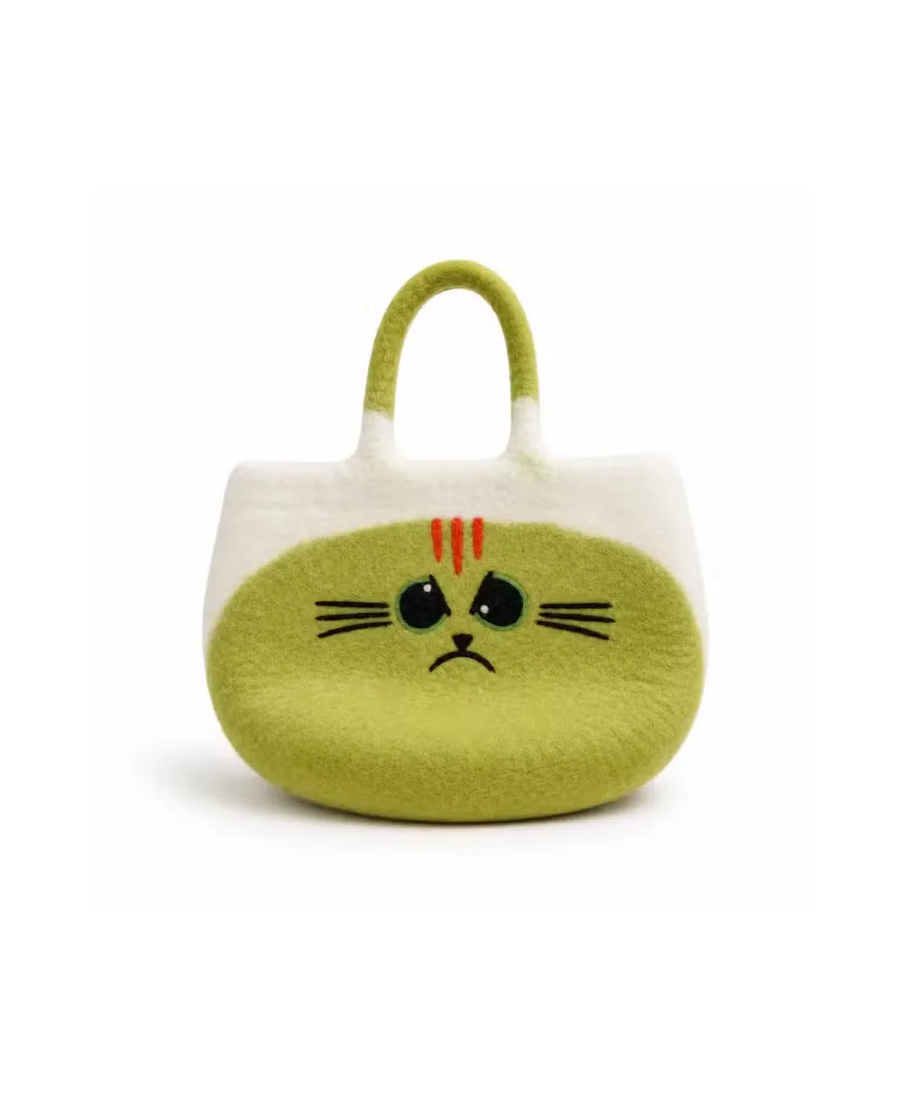 Bolso de Fieltro Gato Gruñón Verde Lima | Jessimística