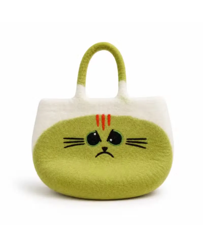 Bolso de Fieltro Gato Gruñón Verde Lima | Jessimística