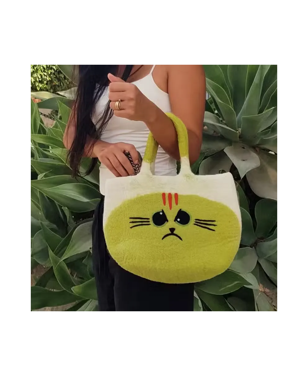 Bolso de Fieltro Gato Gruñón Verde Lima | Jessimística
