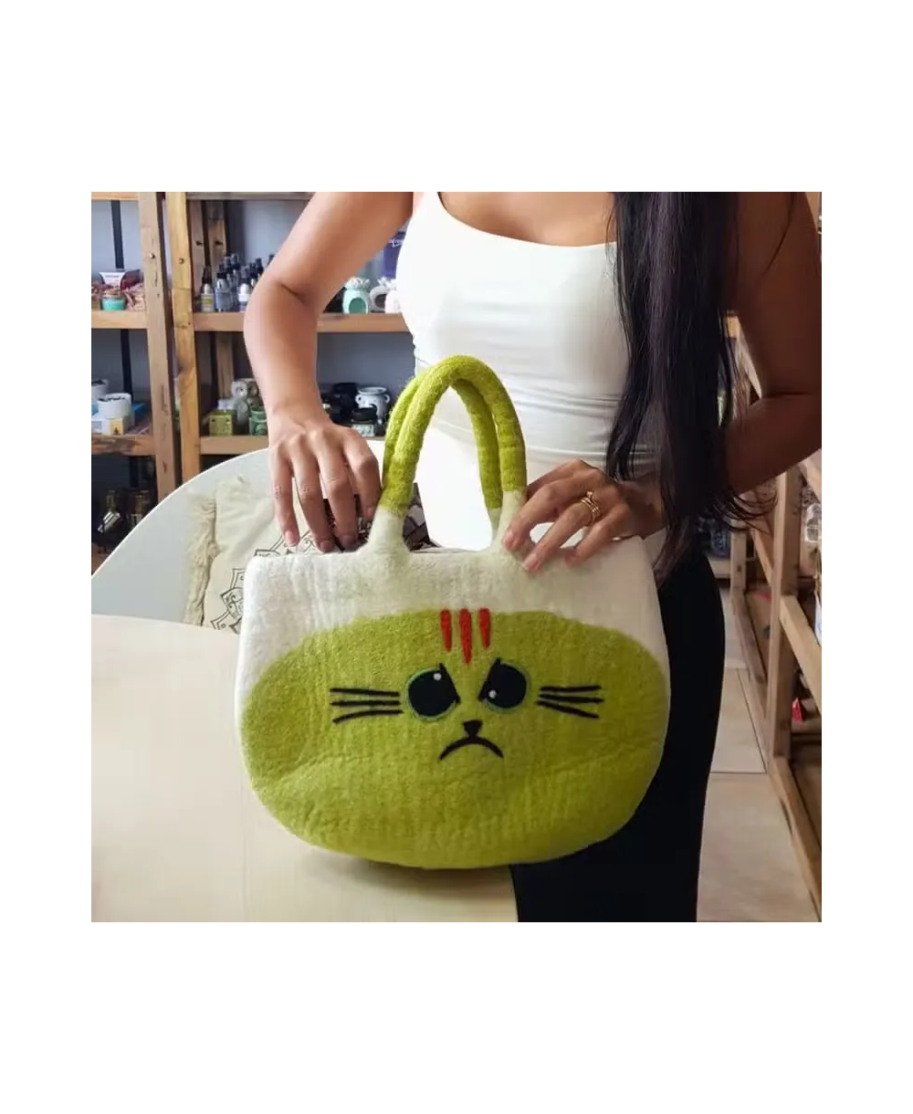 Bolso de Fieltro Gato Gruñón Verde Lima | Jessimística