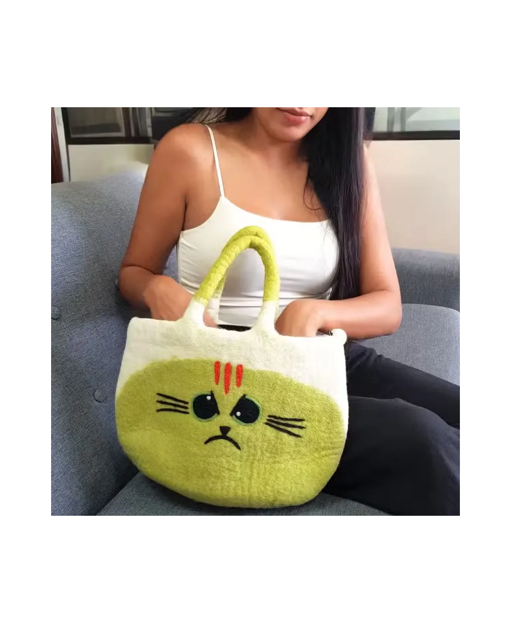 Bolso de Fieltro Gato Gruñón Verde Lima | Jessimística