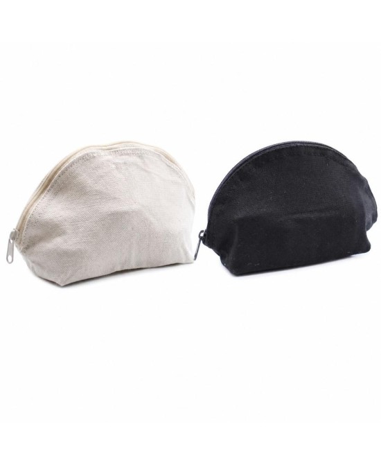 Neceser de lona de algodón natural con cremallera para organizar maquillaje y accesorios personales.