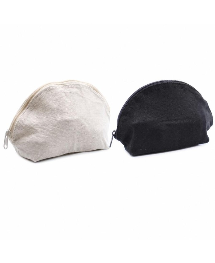 Neceser de lona de algodón natural con cremallera para organizar maquillaje y accesorios personales.
