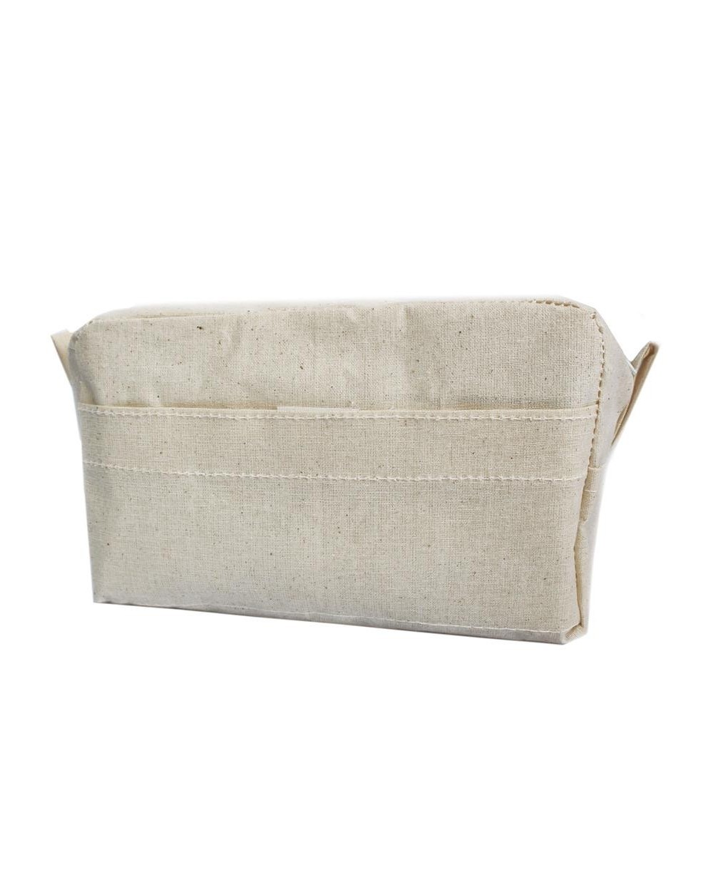 Neceser de algodón orgánico natural con bolsillo frontal para organizar cosméticos y accesorios.