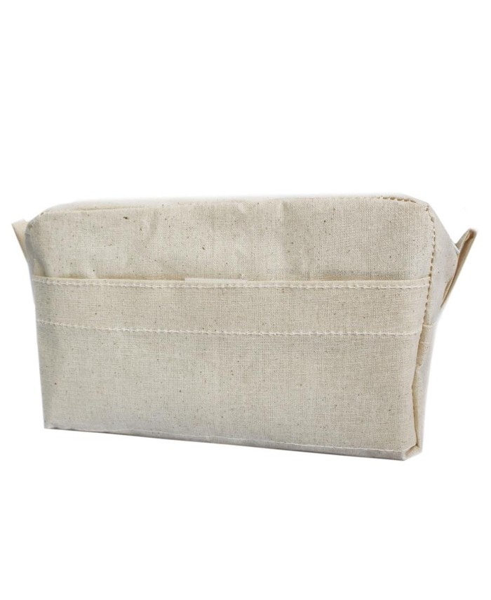 Neceser de algodón orgánico natural con bolsillo frontal para organizar cosméticos y accesorios.