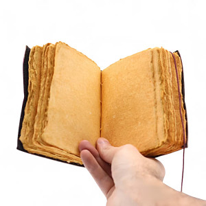 Cuaderno de cuero en entorno cálido, evocando introspección y gratitud diaria.