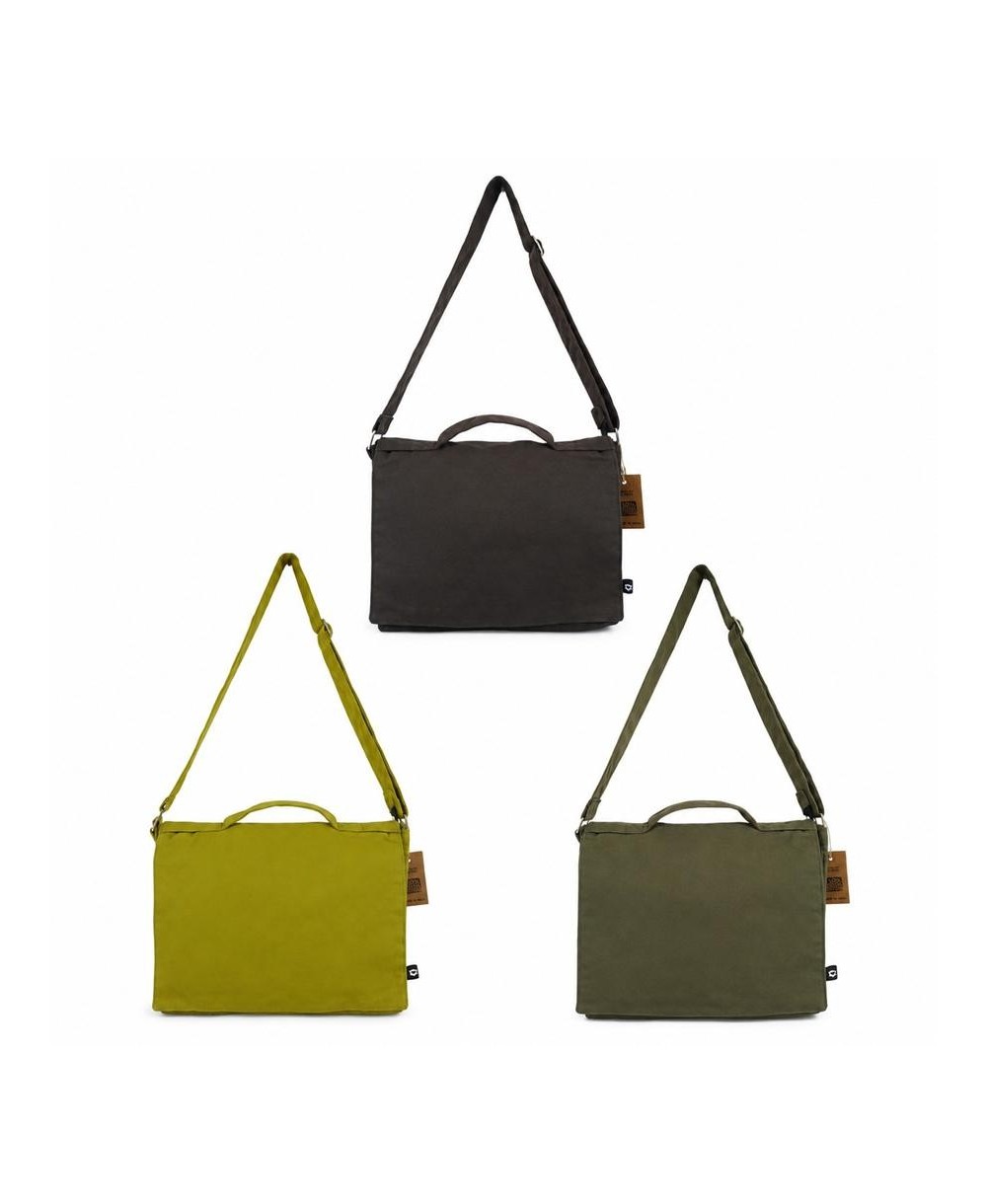 Bolsa para portátil de algodón canvas con correa ajustable para trabajo, estudios y uso diario.
