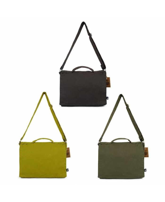Bolsa para portátil de algodón canvas con correa ajustable para trabajo, estudios y uso diario.