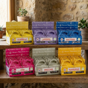 Conos de Reflujo Satya paquete de 24 unidades y disponible en varios aromas naturales.