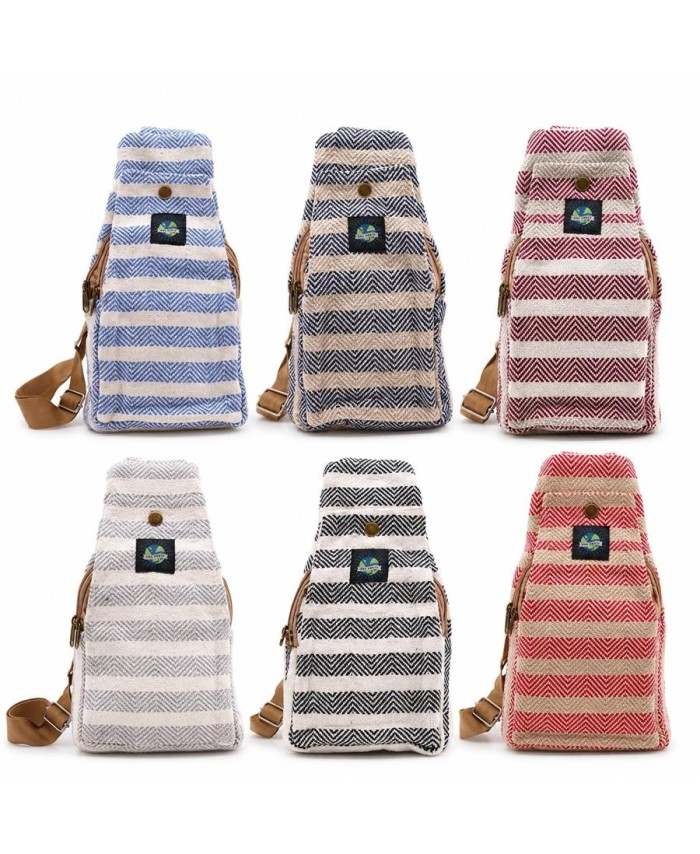 Mochila cruzada de algodón natural con correa ajustable para uso diario y viajes.