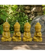 Cuatro velas buda de cera de abeja natural para meditación, decoración zen y bienestar.