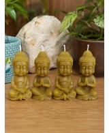 Presentación del pack de velas buda elaboradas con cera de abeja natural.