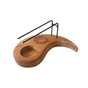 Calentador de madera yin yang con soporte metálico y espacio para vela de té.