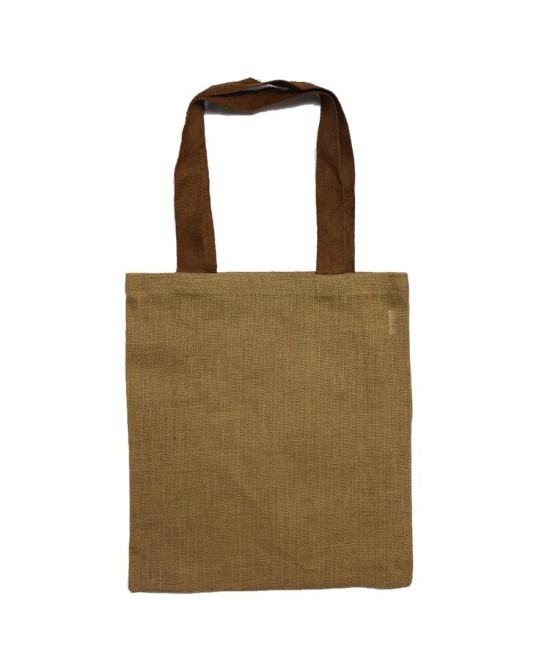 Bolsa reutilizable de yute con asas marrón y diseño ecológico natural.