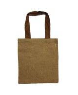 Bolsa reutilizable de yute con asas marrón y diseño ecológico natural.