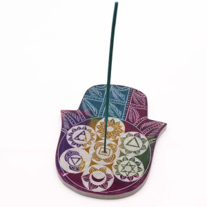 Portaincienso Hamsa grande con chakras