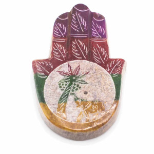 Colección de portainciensos Hamsa de esteatita con diferentes diseños.