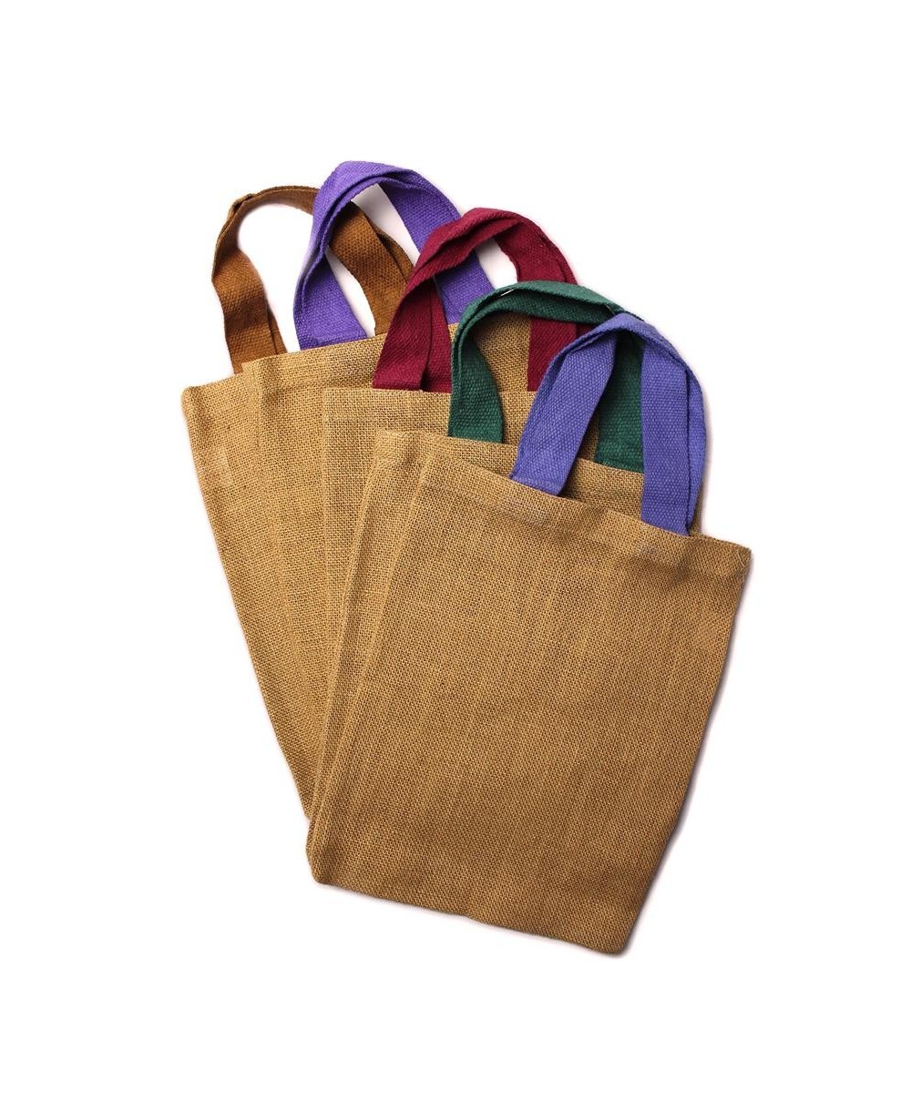 Bolsa de yute reutilizable con asas de colores enviadas según disponibilidad.