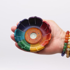 Portaincienso de esteatita con forma de flor de loto multicolor.