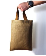 Bolsa reutilizable de yute tamaño pequeño y diseño ecológico natural.