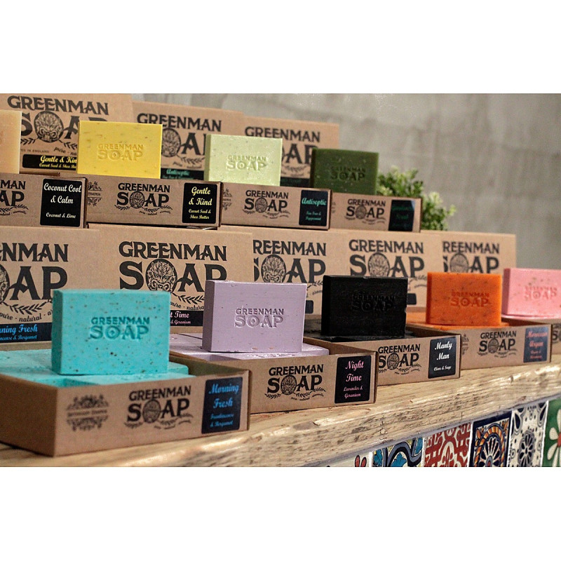 Jabones artesanales Greenman en diferentes aromas y propiedades para limpieza corporal diaria.