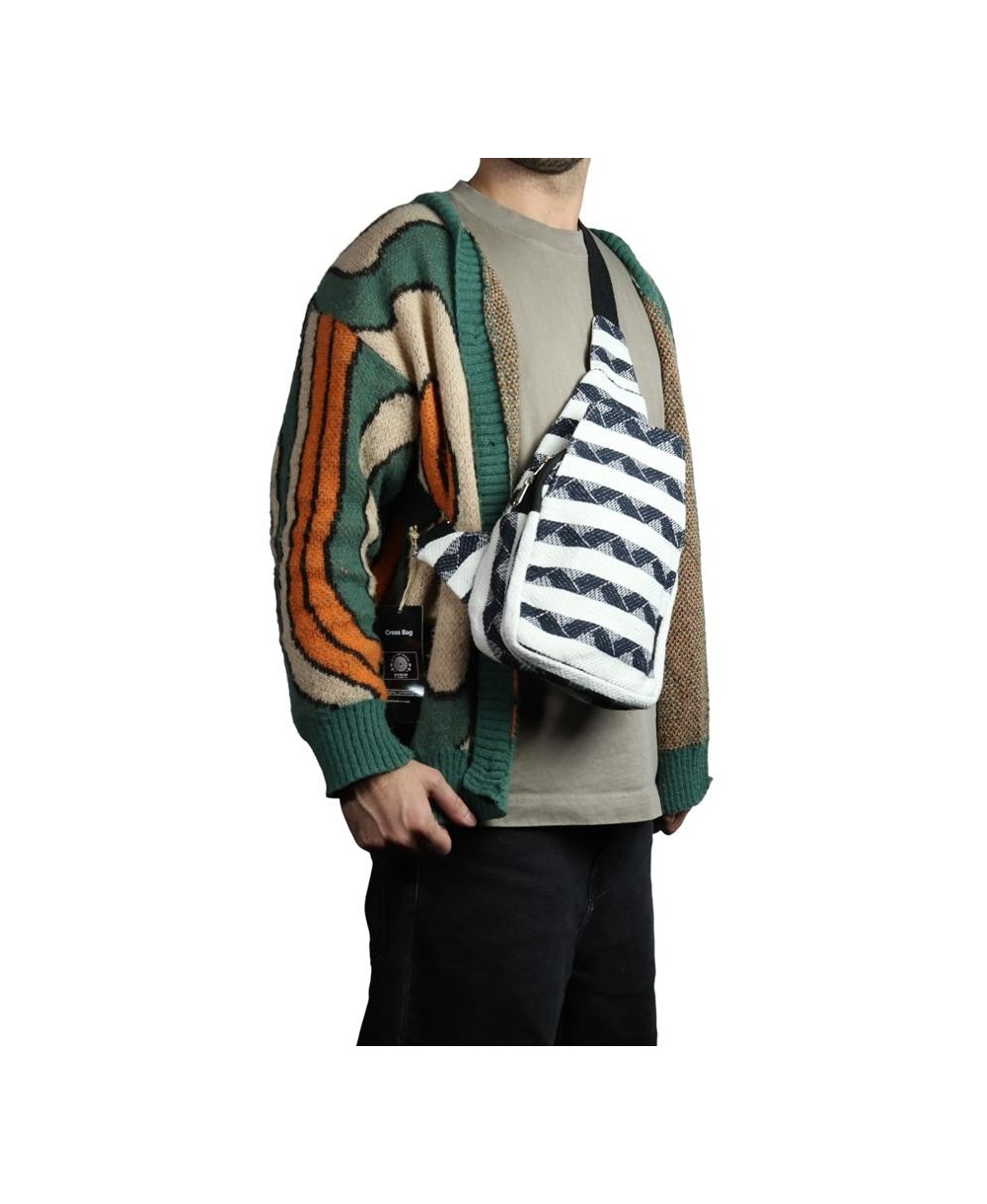 Bolso bandolera jacquard artesanal con bolsillo frontal
