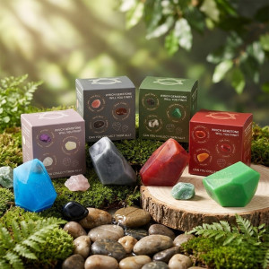 Jabones con formas de gema inspirados en los cuatro elementos para limpieza corporal y uso decorativo.