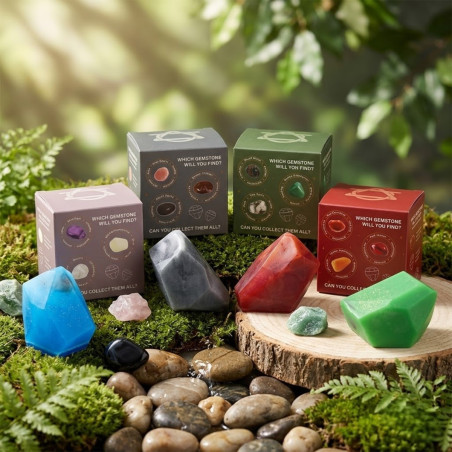 Jabones con formas de gema inspirados en los cuatro elementos para limpieza corporal y uso decorativo.