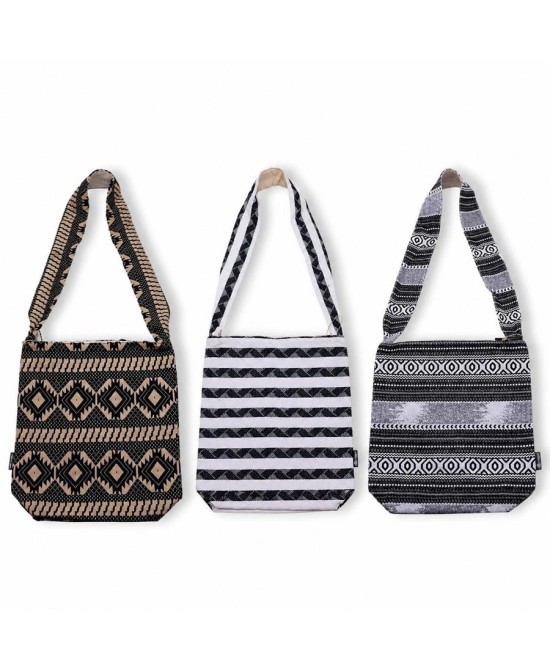 Bolso bandolera de algodón y viscosa con diseño étnico jacquard para llevar objetos personales.