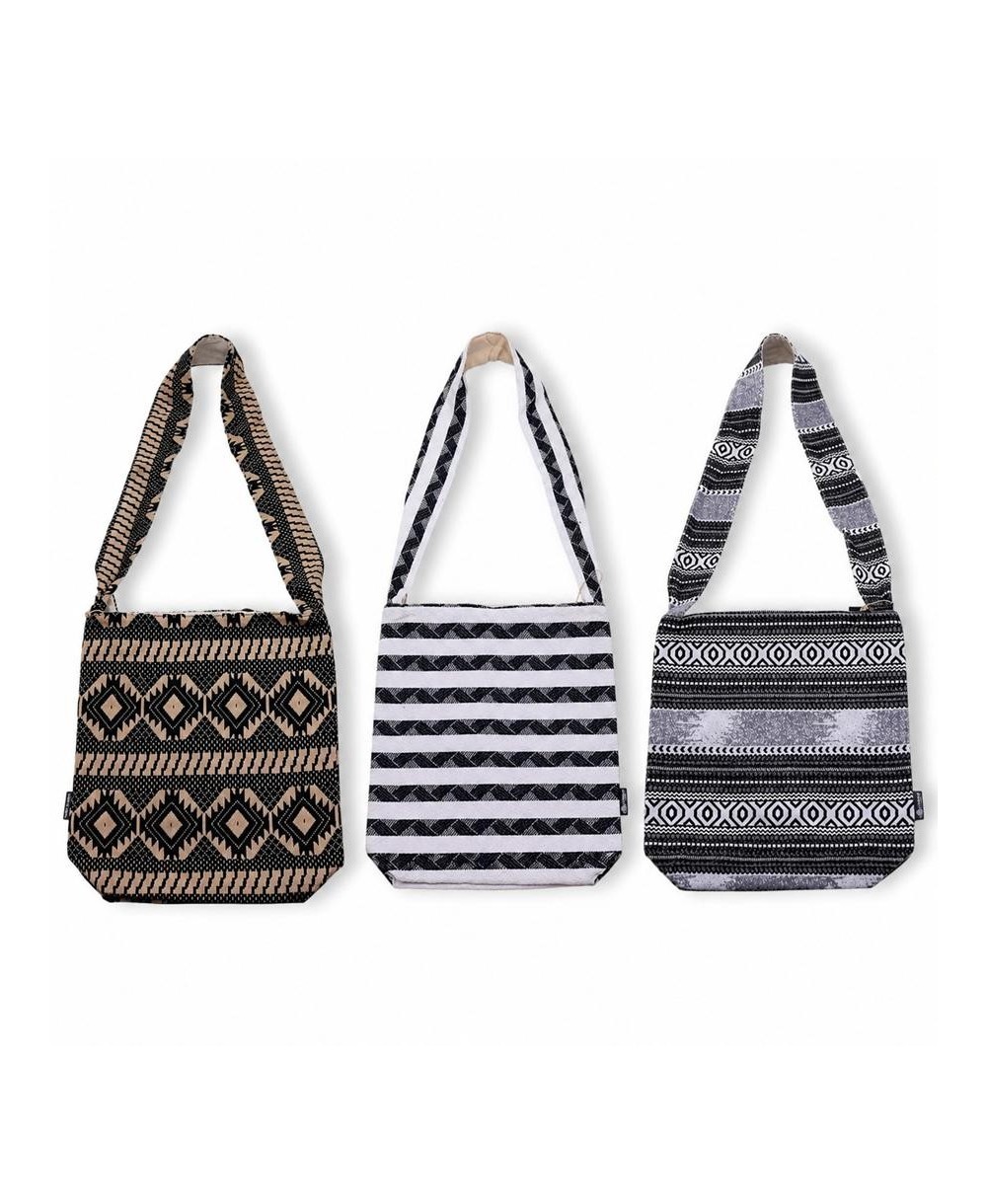 Bolso bandolera de algodón y viscosa con diseño étnico jacquard para llevar objetos personales.