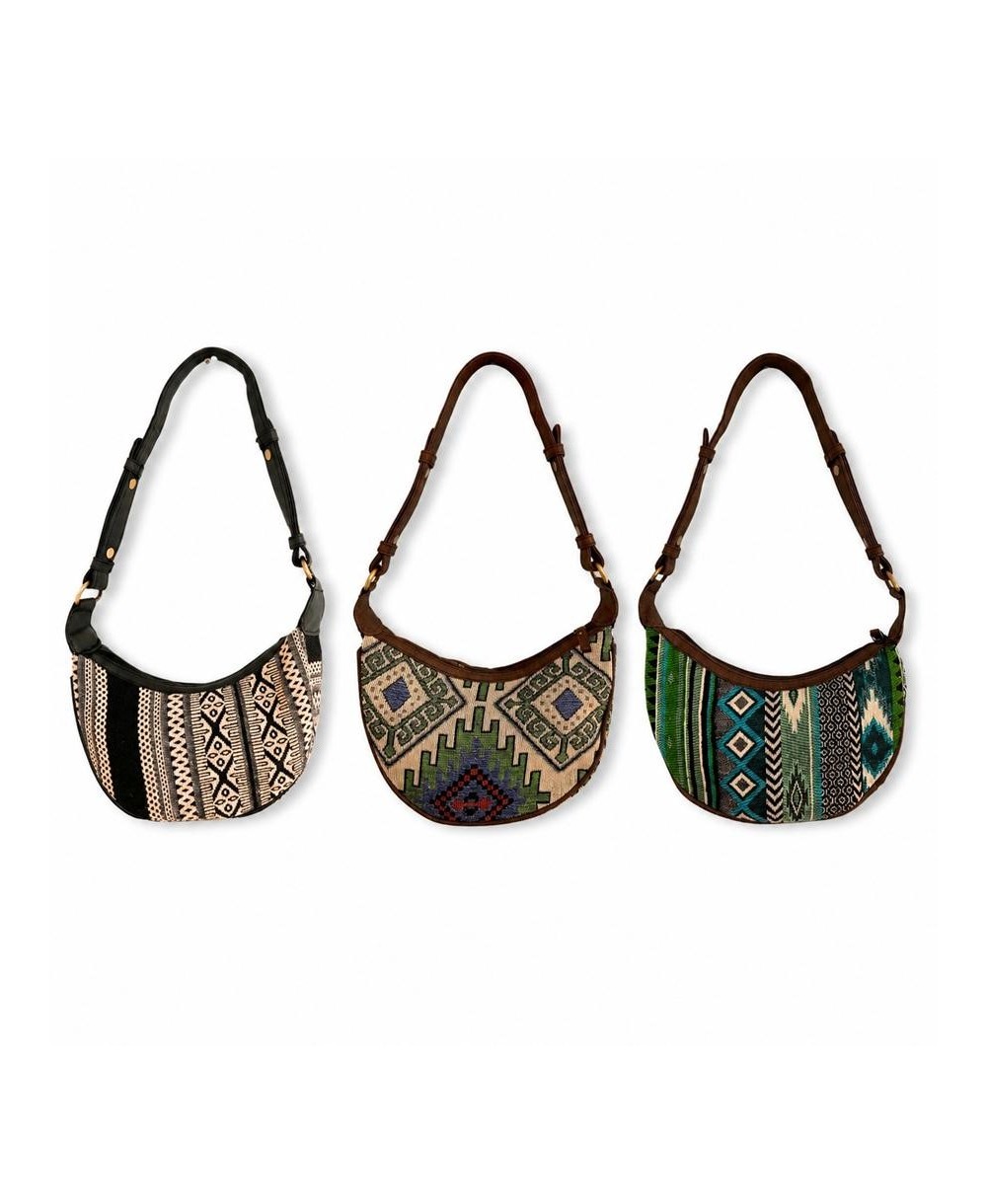Bolso de hombro de algodón con estampado geométrico jacquard disponible en 3 diseños.