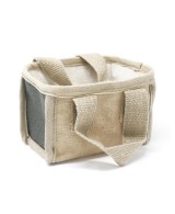 Cesta ecológica pequeña color gris de yute y algodón para almacenamiento y decoración natural.