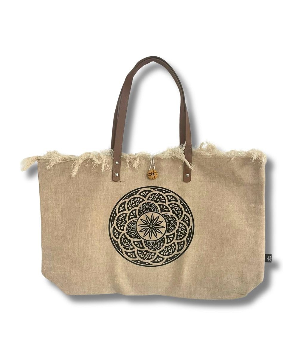 Bolso Grande de Lona Natural con Asas de Piel
